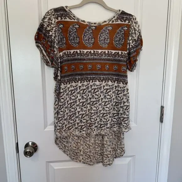 Free People High-Low Scoop Back Paisley-Print Top Boho Puff Sleeve Peasant XS - Picture 11 of 13